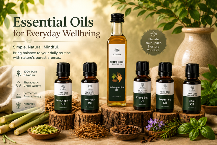 Essential oils Australia — lemongrass, vetiver, clove bud, rosemary and ashwagandha oils by Plentara