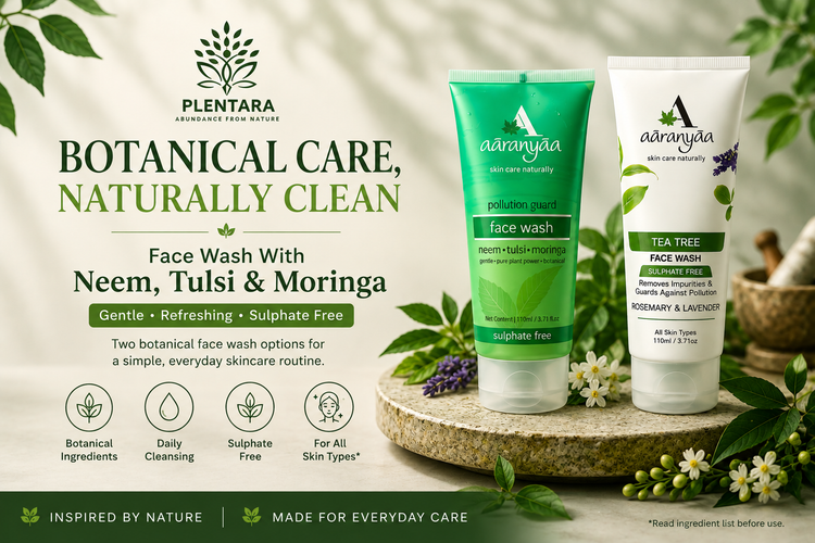 Plentara botanical face wash with Neem, Tulsi, Moringa, Tea Tree and Rosemary for everyday skincare