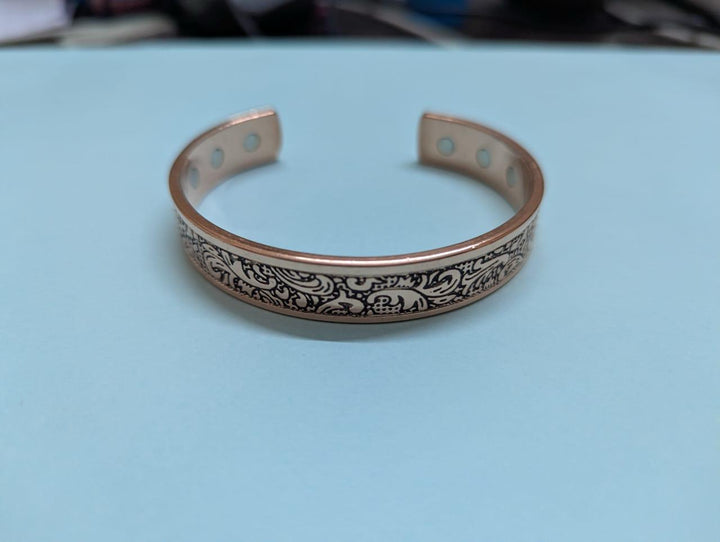 Black Floral Copper Bracelet With Magnets