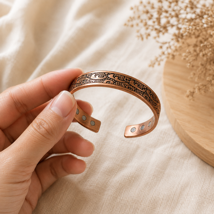 Black Floral copper Bracelet with Magnets