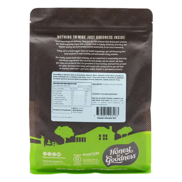 Organic Almond 1kg Honest to Goodness